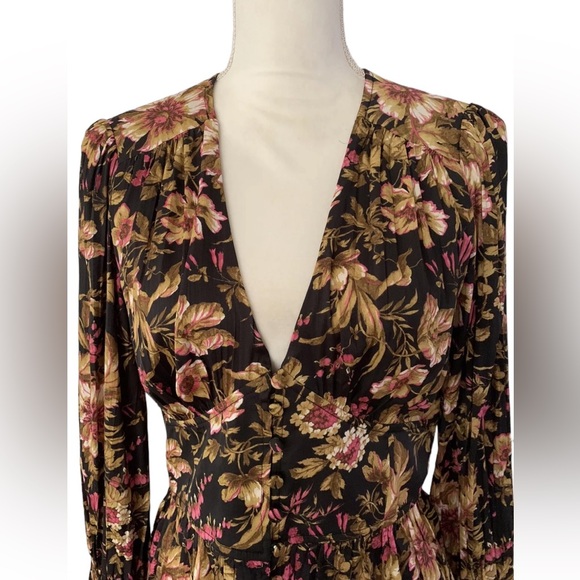 Anthropologie Deep V-Neck Floral Blouse Small - Picture 8 of 16